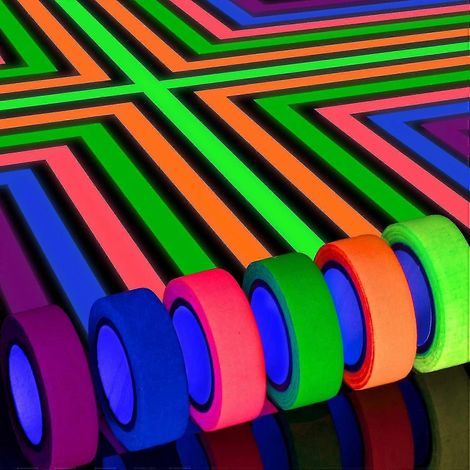 Ruban adhésif fluorescent en tissu néon 6 couleurs, phosphorescent sous lumière noire UV, idéal pour les soirées UV, 15 mm x 5 m. (1/5)