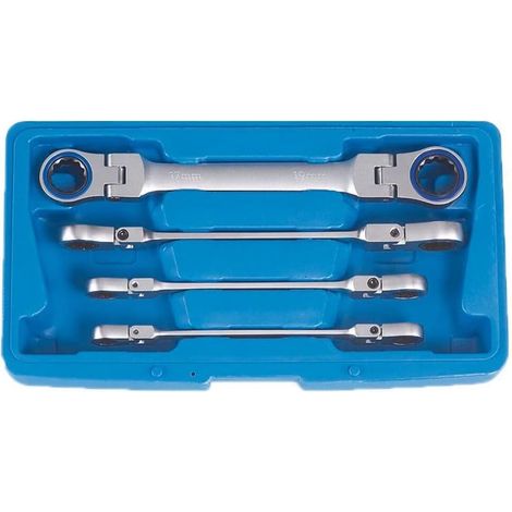 SW-Stahl S1592 jeu de clés mixtes à cliquet doubles 10-19 mm 4 pièces I clé polygonale avec articulation I 72 dents I jeu de clés mixtes à cliquet I jeu de clés mixtes à cliquet