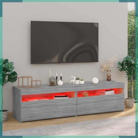 Meuble TV - Sonoma gris - 2 pcs - LED RVB intégrée - 75 x 35 x 50 cm (1/5)