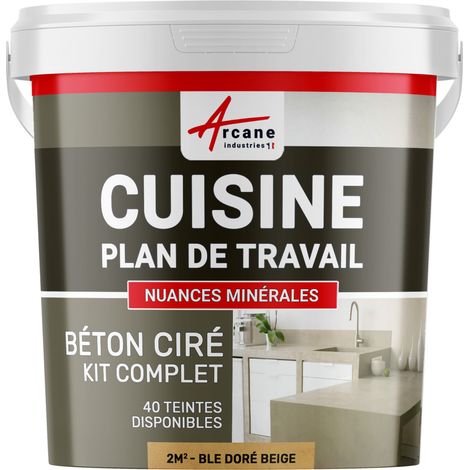 Béton ciré cuisine, plan de travail, crédence, évier sol et mur revêtement mural décoratif kit complet - 2 m² (en 2 couches) Blé Doré Beige - ARCANE INDUSTRIES