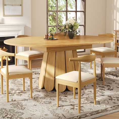 Table extensible ronde 118-158 cm ,6 places  pieds métal caché vintage ,MDF,couleur bois
