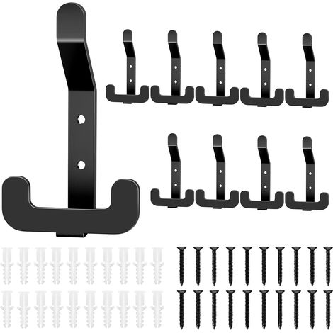 Perchero de pared de acero inoxidable con 10 ganchos, color negro, ideal para dormitorio, baño y cocina. (1/5)
