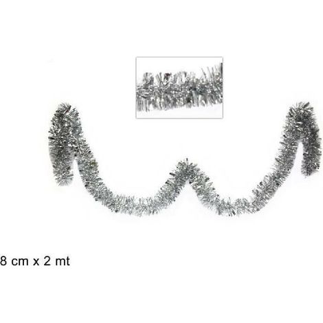 TrAdE Shop Traesio - Filo Addobbo Ghirlanda Albero Di Natale 8 Cm X 2 Mt Silver Argento Decorazione -