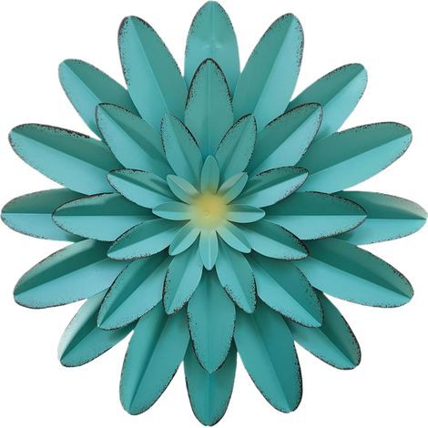 Art mural en métal de 30cm, fleurs en métal, décoration murale, fleurs rustiques pour l'extérieur, décor bohème pour chambre à coucher, salon, cuisine,Bleu (1/5)