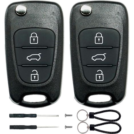 Coque Clé 2 pièces 3 Boutons Compatible pour Hyundai i10 i20 i30 ix20 ix35 & Kia Rio Ceed Sportage Venga Soul Sorento, TéLéCommande Coque Voiture-RéTractables avec Lame (1/5)