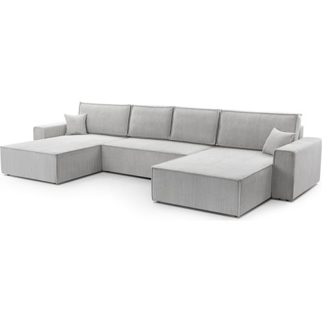 MEUBLER DESIGN Canapé Panoramique Convertible Avec Coffre En Velours Côtelé Gris Juul, Structure En Bois, Assise En Mousse Polyuréthane T30 + Ressorts Zig-zag, Style ,  x  x  cm (1/5)