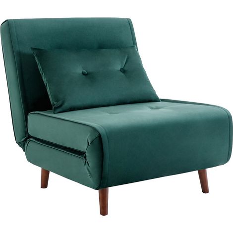 Vente-Unique – Fauteuil convertible en velours vert sapin – 1 place – Clic-clac avec coussin capitonné – Charge maximale 120 kg – Dimensions 77.5x91x81 cm (1/4)