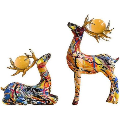 Figuras navideñas de renos, paquete de 2 mini estatuas de renos para decoración de mesa, adornos para gabinetes, repisas y estantes. (1/5)