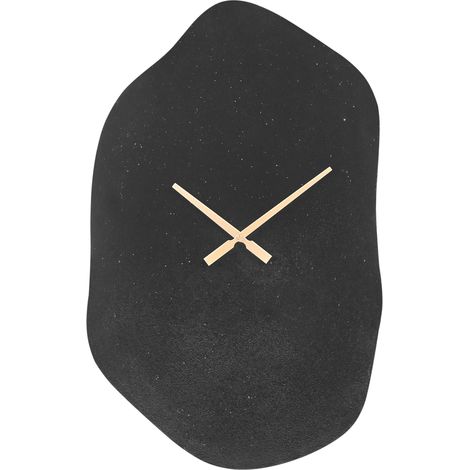 Wanduhr Schwarz aus Aluminium 64 x 44 cm Asymmetrische Form Schwarze Zeiger Ohne Ziffern Wohnaccessoires Dekoration für Wohnzimmer