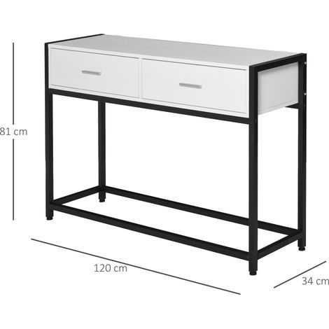 Console moderne avec 2 tiroirs et pieds réglables pour salon, 120 x 34 x 81 cm, noir et blanc