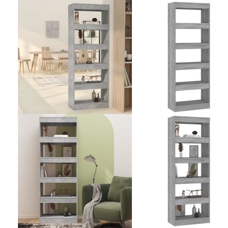 Bibliothèque/séparateur de pièce gris béton bois d'ingénierie - Bibliothèque - Meuble Rangement - Étagère - Séparateur Pièce - Bibliothèque Bois - Home & Living (1/5)