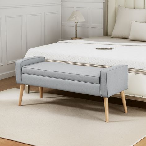 Banco de Almacenaje con Tapa Abatible y Patas de Madera para Dormitorio Salón Entrada 120x45x54 cm Gris Claro (1/5)