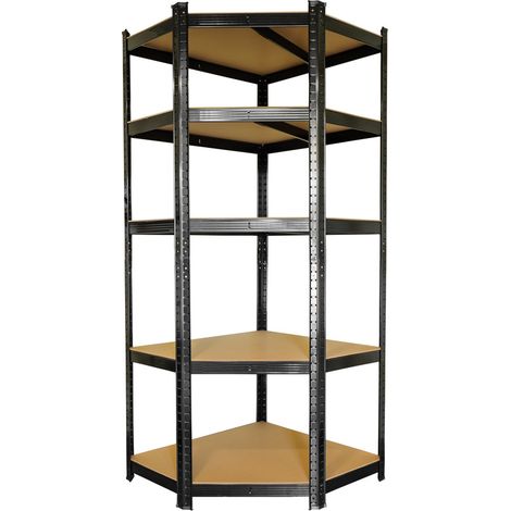 Étagère d'angle noire charges lourdes - en métal 5 plateaux - 875 Kg - 180x75x40cm - Étagère de coin - Garage atelier cave (1/5)