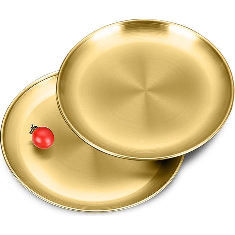 2 Plats Ronds en Acier Inoxydable, 20 cm, Plat de Barbecue, Moule à Gâteau, Plateau, Plat de Viande, Assiette de Riz, pour la Maison, Camping en Plein Air, Pique-Nique (1/5)