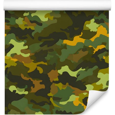 Carta da parati mimetica militare gialla e verde oliva per soggiorno e camera da letto 50x1000 cm (1/5)