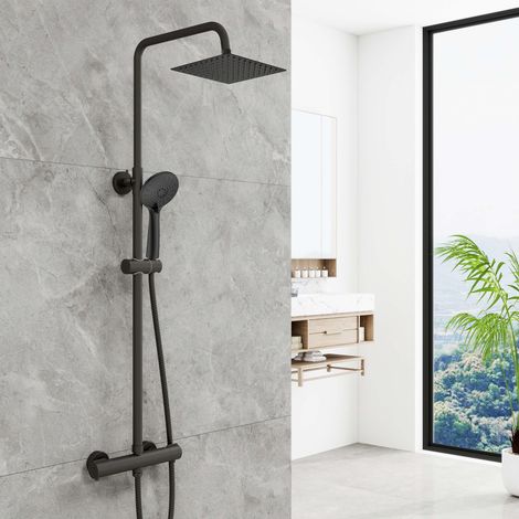 AICA Bathroom Thermostatic Mixer Shower Set Square Black Twin Head Exposed