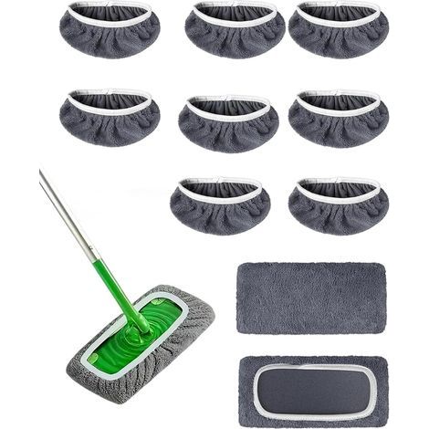 10 Pièces Lingettes Reutilisable pour Sweeper, Chiffons de Sol Humides et Sèche en Microfibre Kit, Chiffons Rechange Lavables, Serpillière Recharge Balai Vapeur, pour Le Nnettoyage des Sols (1/5)