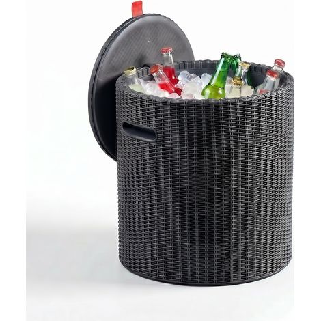 Cool Stool Couchtisch / Isothermkühlbox aus Kunstharz 39 L, Flechtrotan-Imitation, Anthrazitgrau (230905)