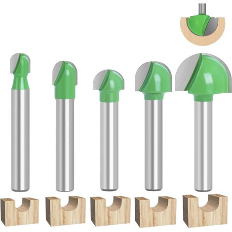 5pcs fraise defonceuse 6mm, fraise a fond rond bois, fraises pour défonceuses, fraise a bois, coffret fraise defonceuse 6mm / 8mm /10mm / 12mm / 18mm (6mm) (1/5)