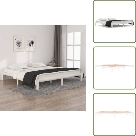 Massivholzbett Weiß Kiefer 200x200 cm - Holzbett - Massivholzbette - Kiefernbett - Doppelbett - Weißes Bett (1/5)