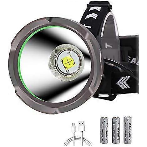 Lampe frontale LED rechargeable puissante 15 000 lumens, longue portée XHP90, projecteur LED ultra-puissant, 4 modes, lampe torche avec boîtier en aluminium (1/5)