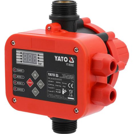 YATO Wasserdruckschalter Pumpensteuerung Druckschalter für Wasserpumpe 2200W Gartenpumpe Tiefbrunnen Hauswasserwerk mit LCD, Trockenlaufschutz (1/5)