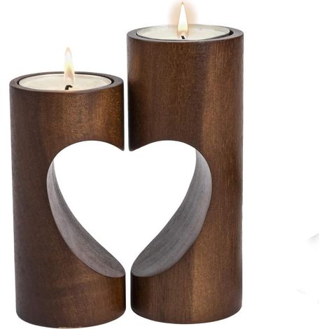 Chandelier Bougeoir Bois, Photophore Coeur Mignon, Porte Bougie pour Decoration Salon/Centre de Table - Foncé (1/5)