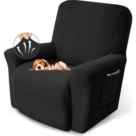Housse de canapé Extensible pour Fauteuil inclinable avec Base élastique pour Enfants, Animaux domestiques Tissu Jacquard à Petits Carreaux inclinable, Noir (1/5)