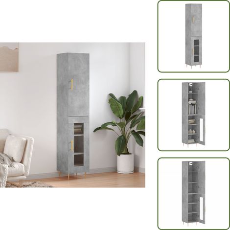 The Living Store Highboard Betongrau 34,5x34x180 cm Holzwerkstoff - Sideboard - Hochschrank - Wohnraumgestaltung - Aufbewahrungslösung - Betongefarben (1/5)