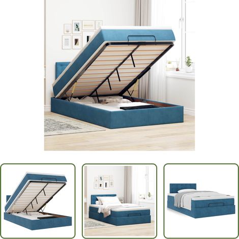 vidaXL Rangement sous lit - Lit ottoman avec matelas bleu foncé 120x190 cm velours (1/5)