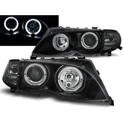 Paire de phares BMW serie 3 E46 Berline de 09/2001 a 03/2005 angel eyes noir-27361158 (1/2)