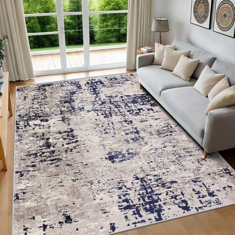Tapis Salon Bleu Gris 120x160 cm, Tapis Lavable en Machine et Antidérapant Tapis Abstrait Vintage à Poils Courts pour Salon, Chambre, Salle à Manger et Bureau