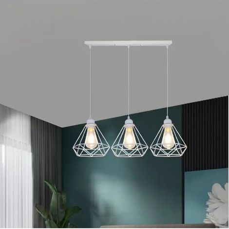 Lustre Suspension Industrielle en Cage Blanc Lampe Plafonnier Vintage Fer Forge pour Salon Chambre (1/4)