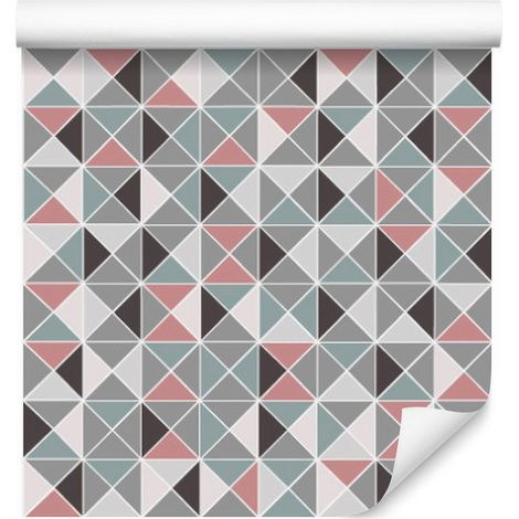 Papel pintado geométrico y colorido con rombos para salón y dormitorio, 50x1000 cm. (1/5)