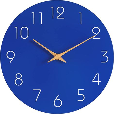 Reloj de pared de cuarzo de 25 cm - Azul, silencioso. Reloj de pared grande y moderno, funciona con pilas, fácil de leer, ideal para el dormitorio, el hogar, la cocina, la oficina y espacios ecológico