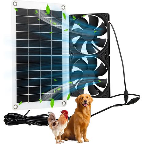 Lot de 2 ventilateurs d’extraction solaires avec panneau 8W – Ventilateurs DC sans balais, IP65 étanches, pour serre, poulailler, niche pour chien et abris extérieurs