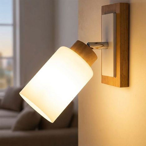 Wandleuchte Wandstrahler Wohnzimmerlampe Beweglicher Spot Braun Holz H 25 cm