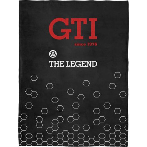 BRISA VW Collection - Volkswagen coperta calda e vellutata in morbido pile, plaid per divano/letto, “since 1976” VW Golf GTI design (Nero/150x200cm) (1/5)