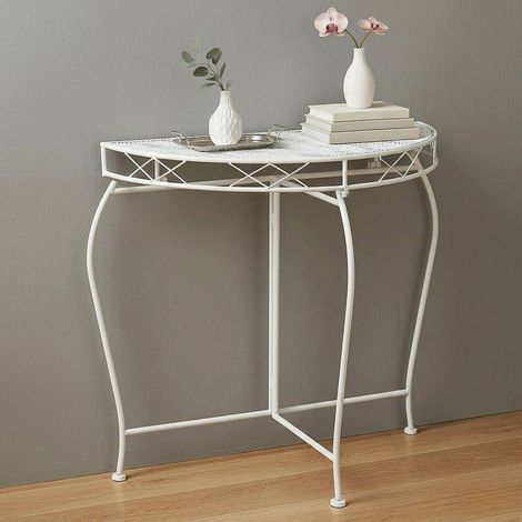 DanDiBo Table console murale Blanc 96313 Table d'appoint en métal 75 cm Table de jardin semi-circulaire Console murale Console murale (1/5)
