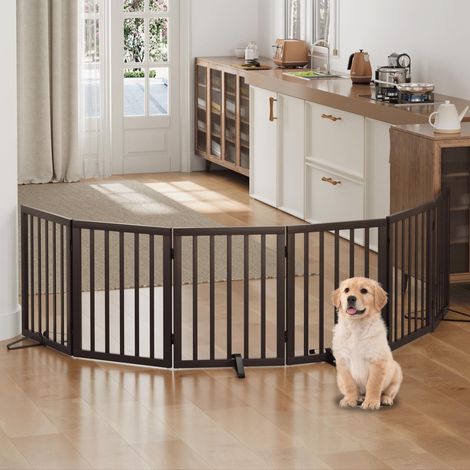 Barrière de Sécurité pour Chien Enclos Modulaire en Bambou Massif Pliable à 6 Panneaux Barrière de Protection Intérieure Autoportante pour Animaux Domestiques avec Pieds de Soutien Amovibles Hauteur 6 (1/5)