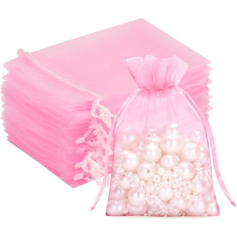 Sacs Organza - 50 Pièces - 10x12cm - Cordon De Serrage - Pour Bijoux Et Cadeaux - Rose (1/5)