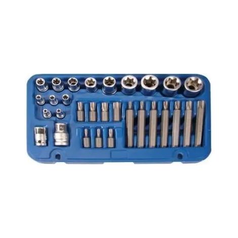 Juego de puntas y llaves de vaso  E-Torx / perfil en T (para Torx)  30 piezas