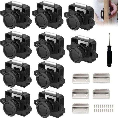 10 Pièces Serrures de Camping Car, Bouton Poussoir en Métal Serrure de Porte Serrures de Meuble Serrure à Bouton Fixation de Porte pour Camping Car Caravane Yacht, Noir (1/5)