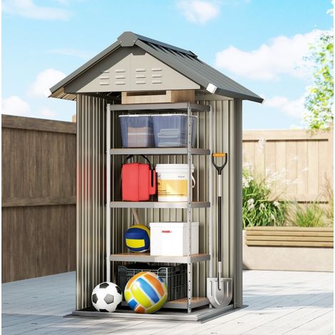 Casetta da giardino in metallo 122 x 121 x 192 cm, box porta attrezzi con tetto a due falde (1/5)
