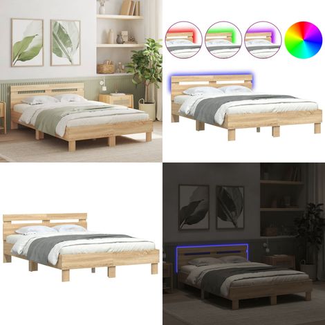 Cadre de lit avec LED sans matelas chêne sonoma 120x190 cm - Lit Double - Cadre De Lit - Éclairage LED - Bois D'ingénierie - Design Moderne - Home & Living (1/5)