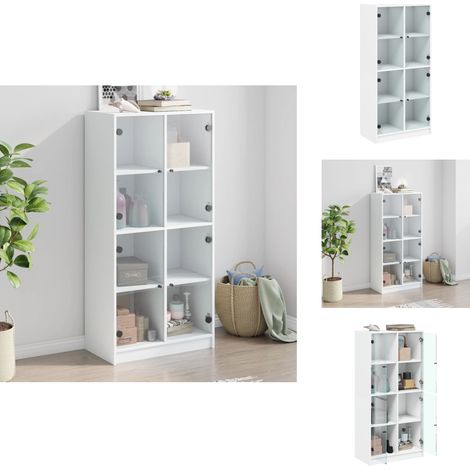 Buffet haut avec portes blanc 68x37x142 cm bois d'ingénierie - Buffet Design Moderne - Meuble Rangement Bibliothèque - Armoire Blanche - Commode Hauteur 142 Cm - Étagères Ouvertes (1/5)