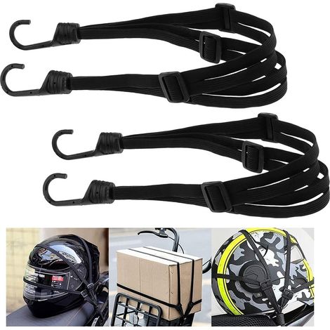 Lot de 2 sangles de bagage réglables avec crochet et élastique, dotées de 4 boucles coulissantes, pour casques de moto, bagages et sacs bandoulière. (1/5)