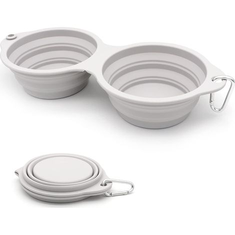 Comederos para perros, dos en uno, integrados, plegables, de plástico sin borde, para senderismo y acampada, para perros y gatos, verde (gris) (1/5)