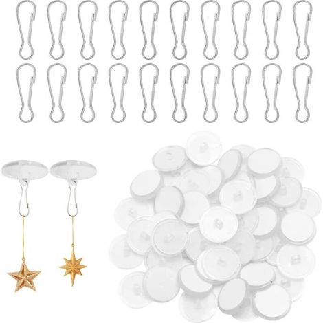 50 PCS Crochet Adhésif Transparent Auto-adhésif pour Plafond avec 50 Clips de Mât de Drapeau pour Suspendre Moustiquaires et Décorations Lumineuses (1/5)