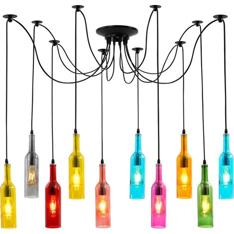Suspension rétro en verre E27 10 ampoules [Classe énergétique A], Suspension de bar en verre avec hauteur réglable, idéale comme lampe suspendue pour table à manger pour cuisine (1/5)